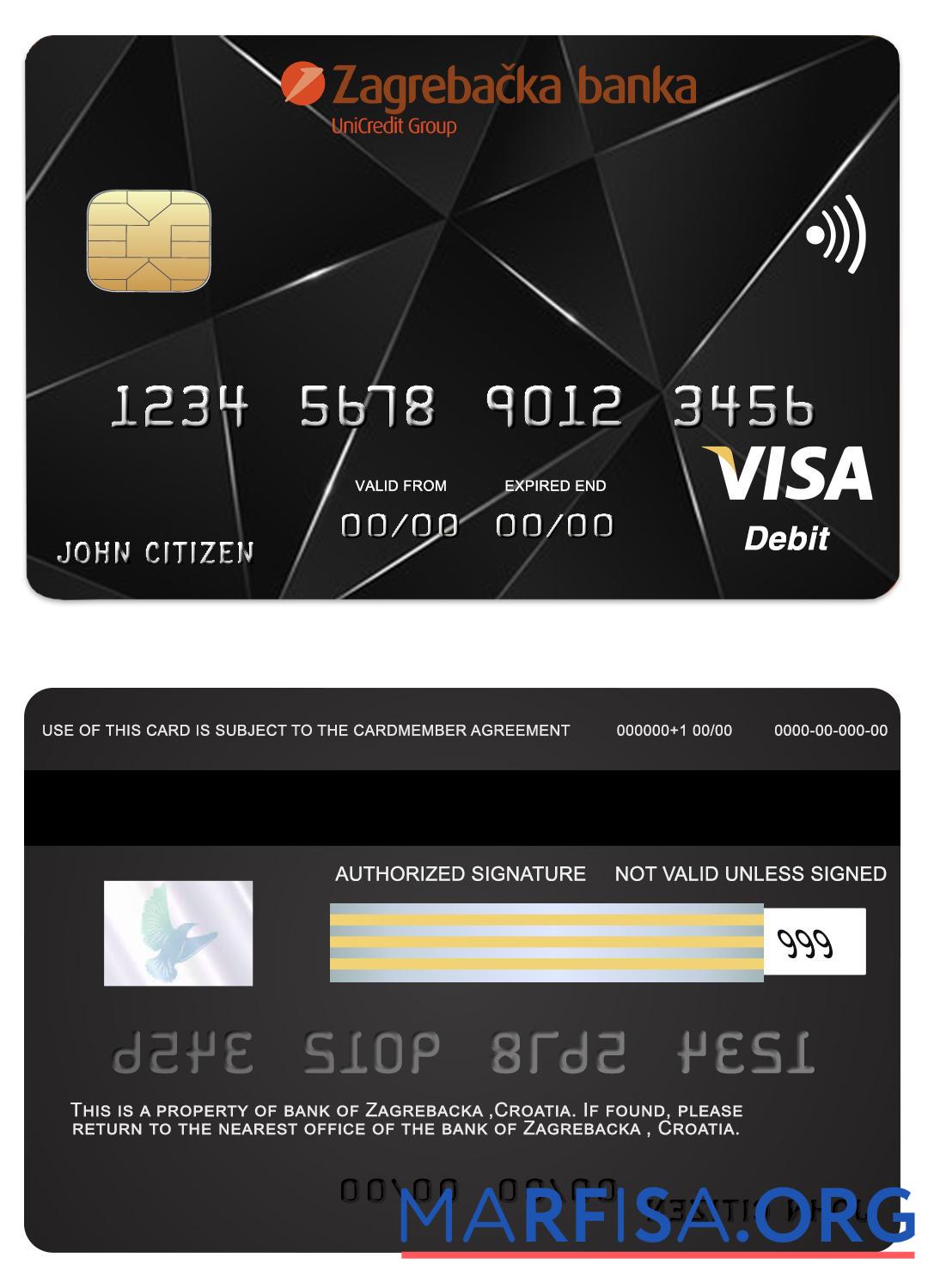 Realistic Croatia Zagrebacka bank visa card download for verification